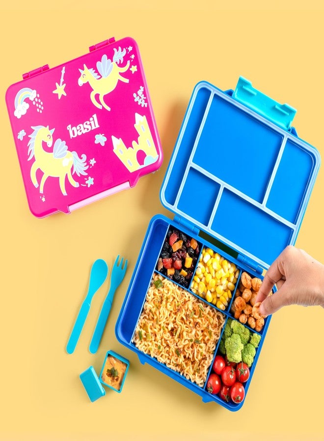 بيزيل علبة غداء بينتو من باسل بينج - 1330 مل | علبة بينتو مانعة للتسرب بخمسة أقسام للأطفال | علبة طعام خالية من مادة BPA للمدرسة | رمادي - Image 5